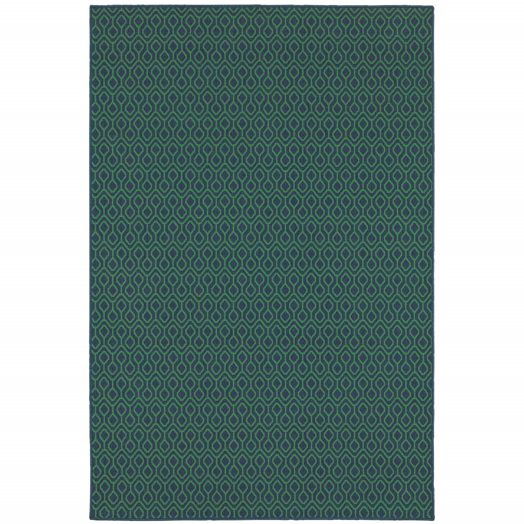 5 x 8 ft. Navy Geometric Stain Resistant Indoor & Outdoor Rectangle Area Rug - Blue and Green - 0.15in. H x 62.99in. W x 90.55in. D