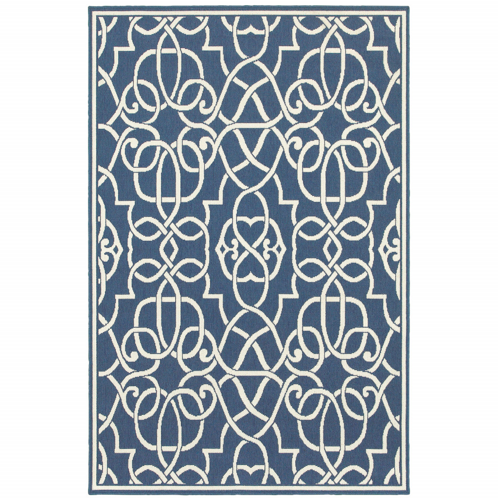 5 x 8 ft. Navy Geometric Stain Resistant Indoor & Outdoor Rectangle Area Rug - Blue and Ivory - 0.15in. H x 62.99in. W x 90.55in. D
