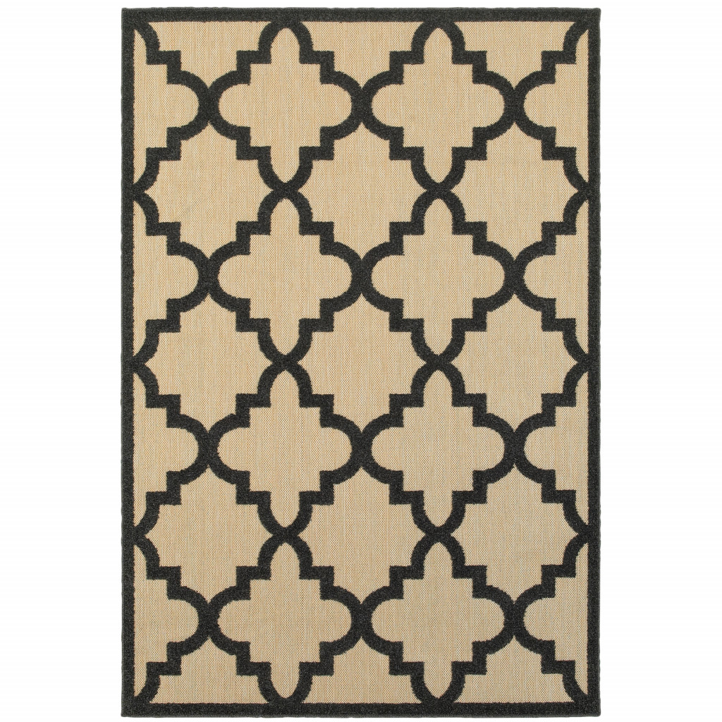 2 x 4 ft. Sand Geometric Stain Resistant Indoor & Outdoor Rectangle Area Rug - Beige and Black - 2 x 4 ft.