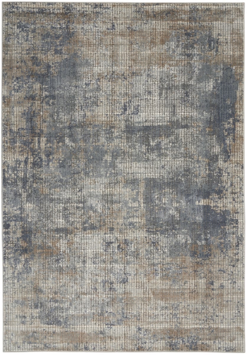 5 x 7 ft. Blue & Beige Abstract Power Loom Distressed Non Skid Rectangle Area Rug