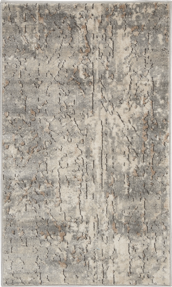 2 x 4 ft. Beige & Gray Abstract Power Loom Non Skid Rectangle Area Rug
