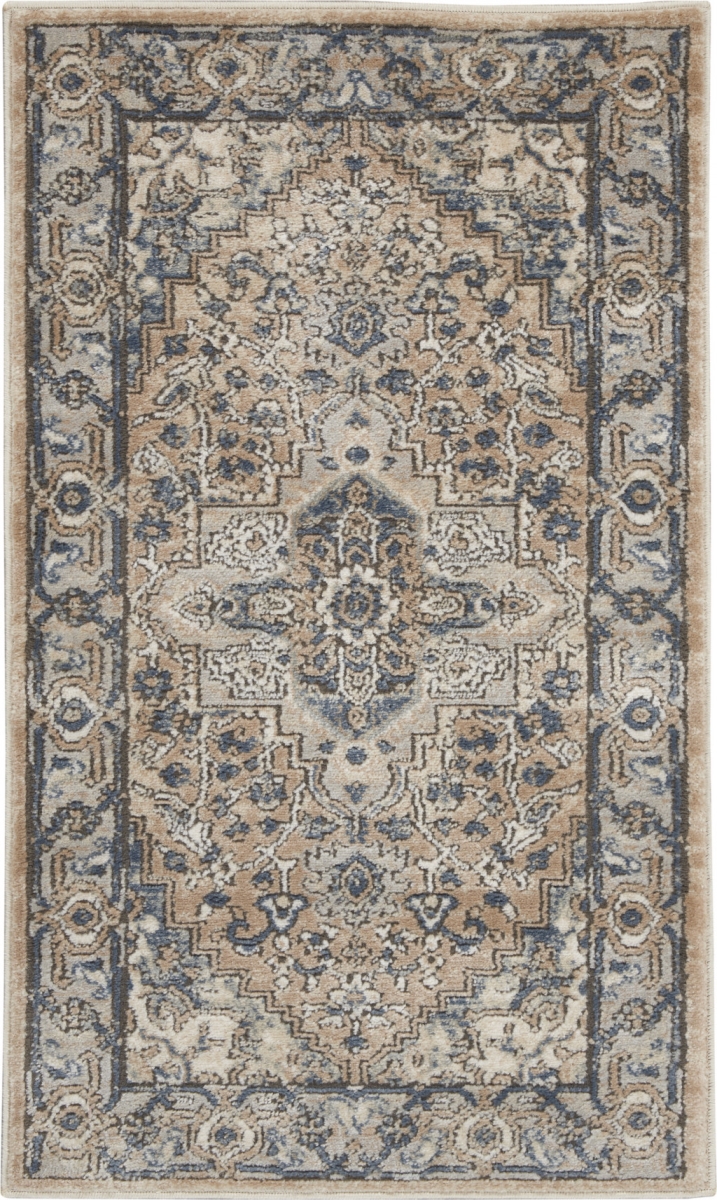 480245 2 x 4 ft. Beige & Gray Oriental Power Loom Non Skid Rectangle Area Rug