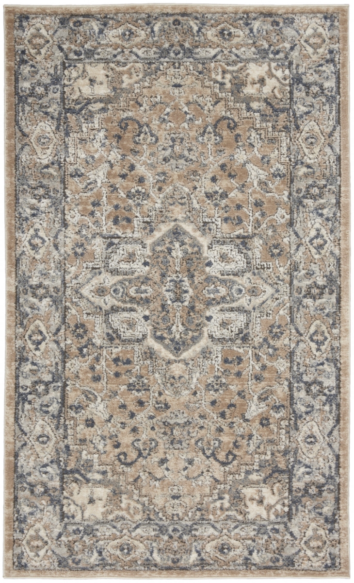 480247 3 x 5 ft. Beige & Gray Oriental Power Loom Non Skid Rectangle Area Rug