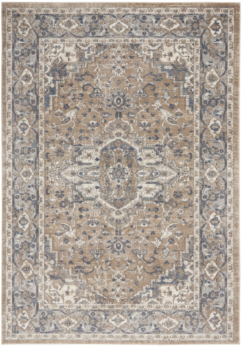 5 x 7 ft. Oriental Power Loom Non Skid Rectangle Area Rug, Beige & Grey