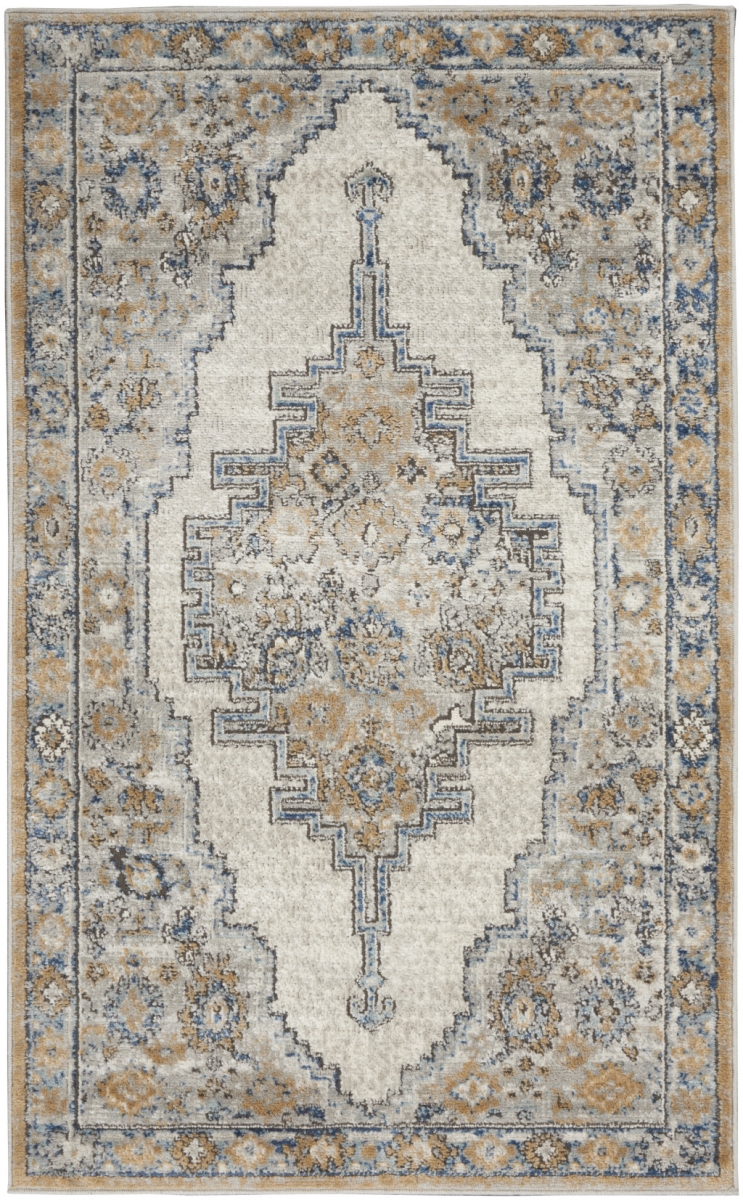 3 x 5 ft. Gray & Light Blue Oriental Power Loom Non Skid Rectangle Area Rug