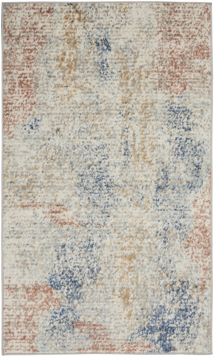 480289 3 x 5 ft. Ivory Abstract Power Loom Distressed Non Skid Rectangle Area Rug