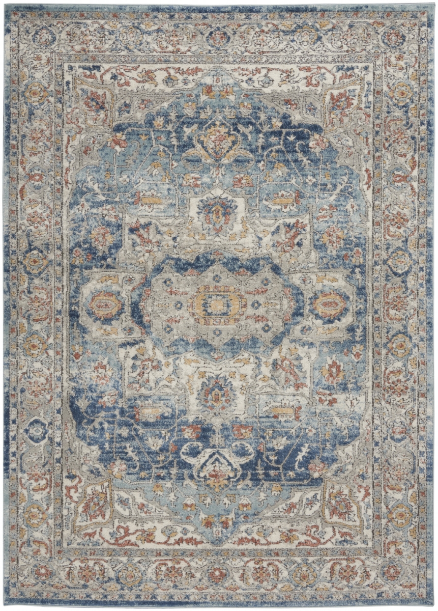 480295 4 x 6 ft. Ivory & Blue Oriental Power Loom Non Skid Rectangle Area Rug