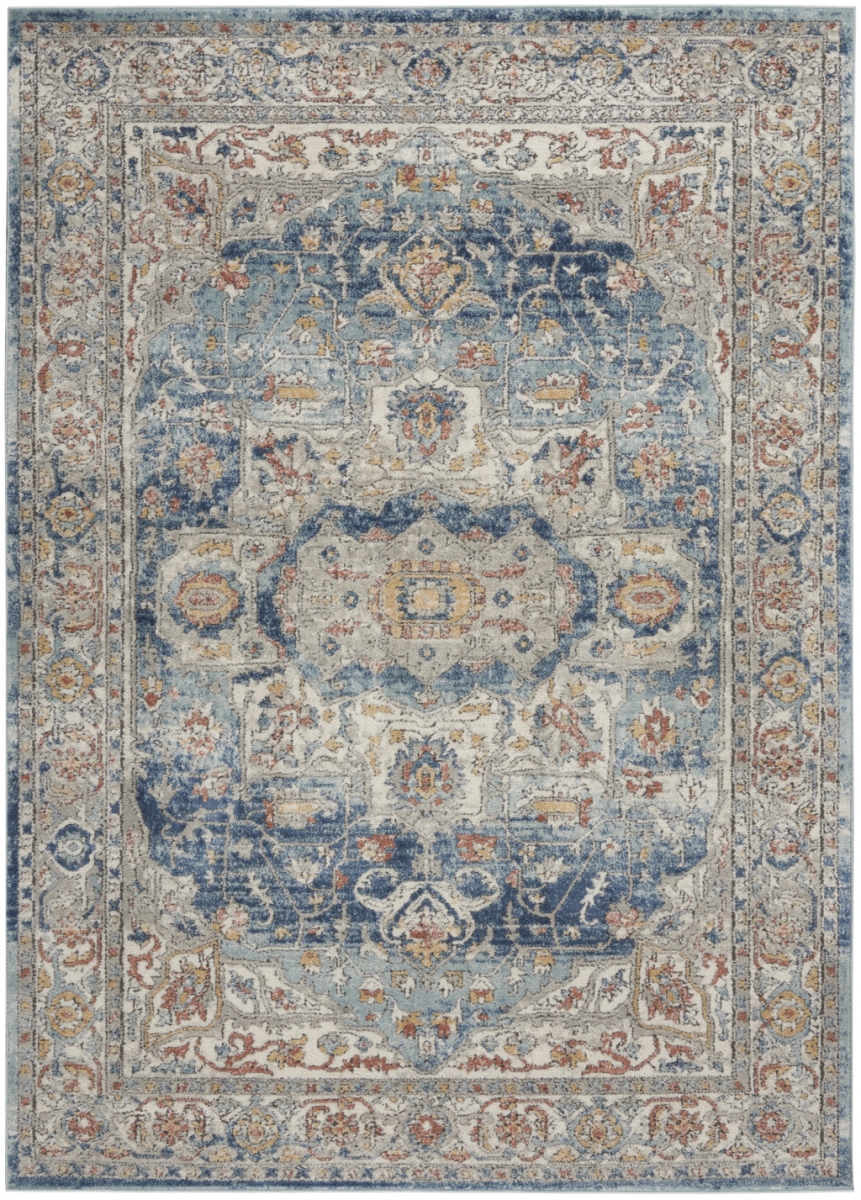 5 x 7 ft. Ivory & Blue Oriental Power Loom Non Skid Rectangle Area Rug - Ivory and Blue - 5 x 7 ft.
