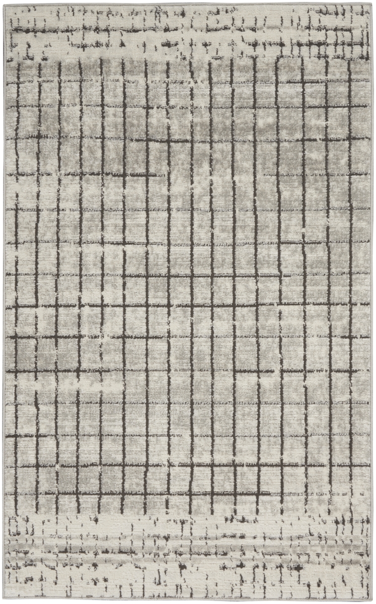 3 x 5 ft. Ivory & Gray Abstract Power Loom Distressed Non Skid Rectangle Area Rug
