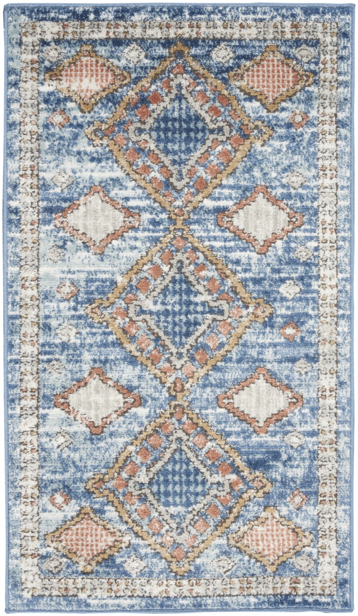 2 x 4 ft. Blue Southwestern Power Loom Non Skid Rectangle Area Rug - Blue - 2 x 4 ft.