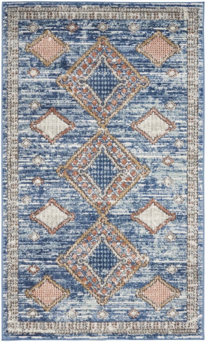 3 x 5 ft. Blue Southwestern Power Loom Non Skid Rectangle Area Rug