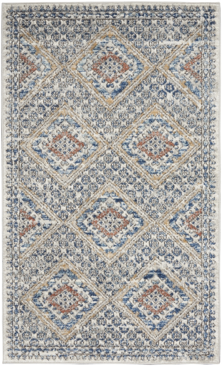 3 x 5 ft. Blue & Ivory Southwestern Power Loom Non Skid Rectangle Area Rug