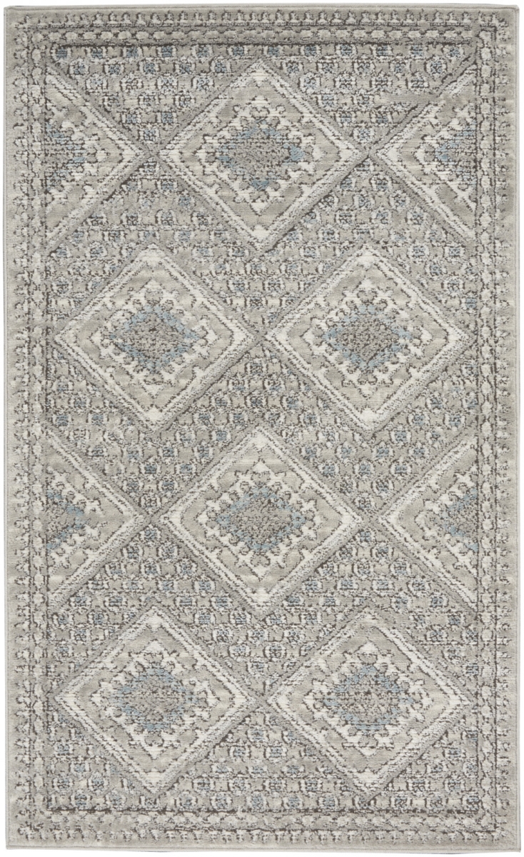 3 x 5 ft. Gray Ivory & Blue Southwestern Power Loom Non Skid Rectangle Area Rug