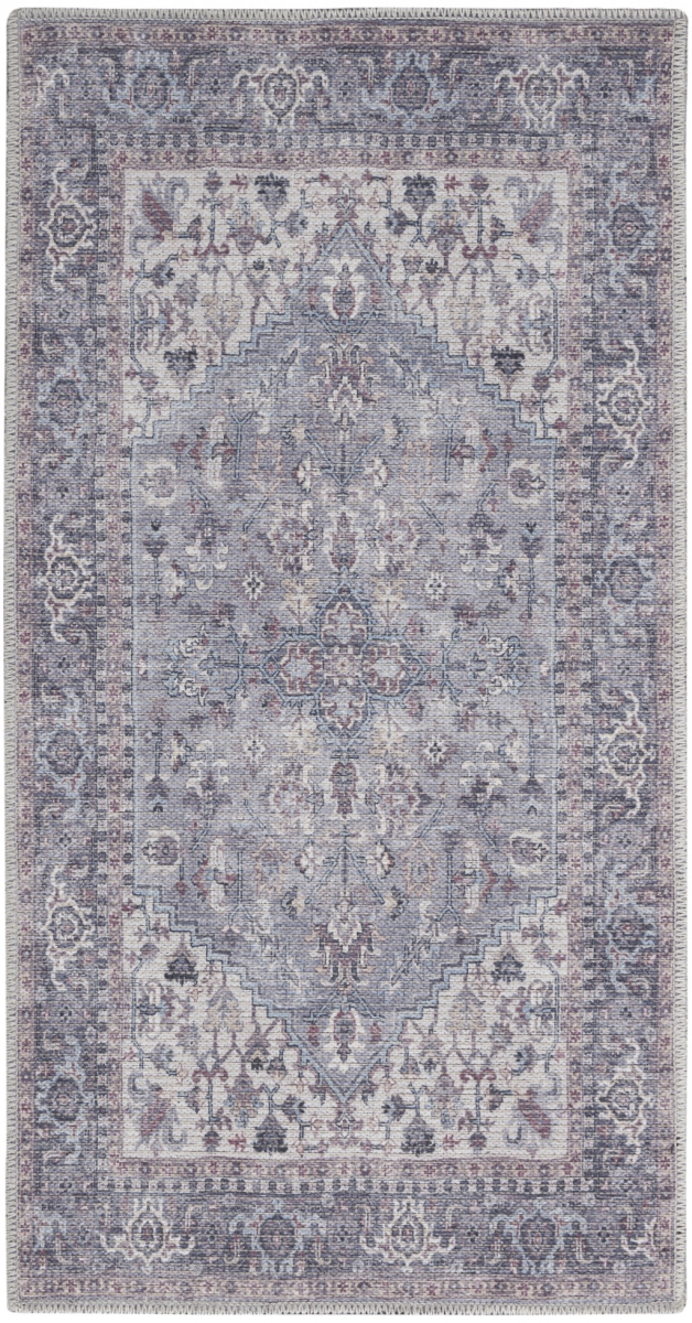 2 x 4 ft. Gray Oriental Power Loom Distressed Washable Rectangle Area Rug - Gray - 2 x 4 ft.