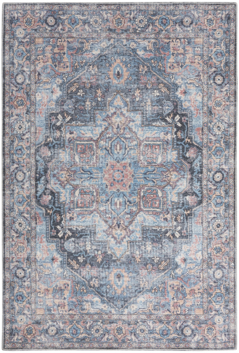 480352 4 x 6 ft. Light Blue Oriental Power Loom Distressed Washable Rectangle Area Rug
