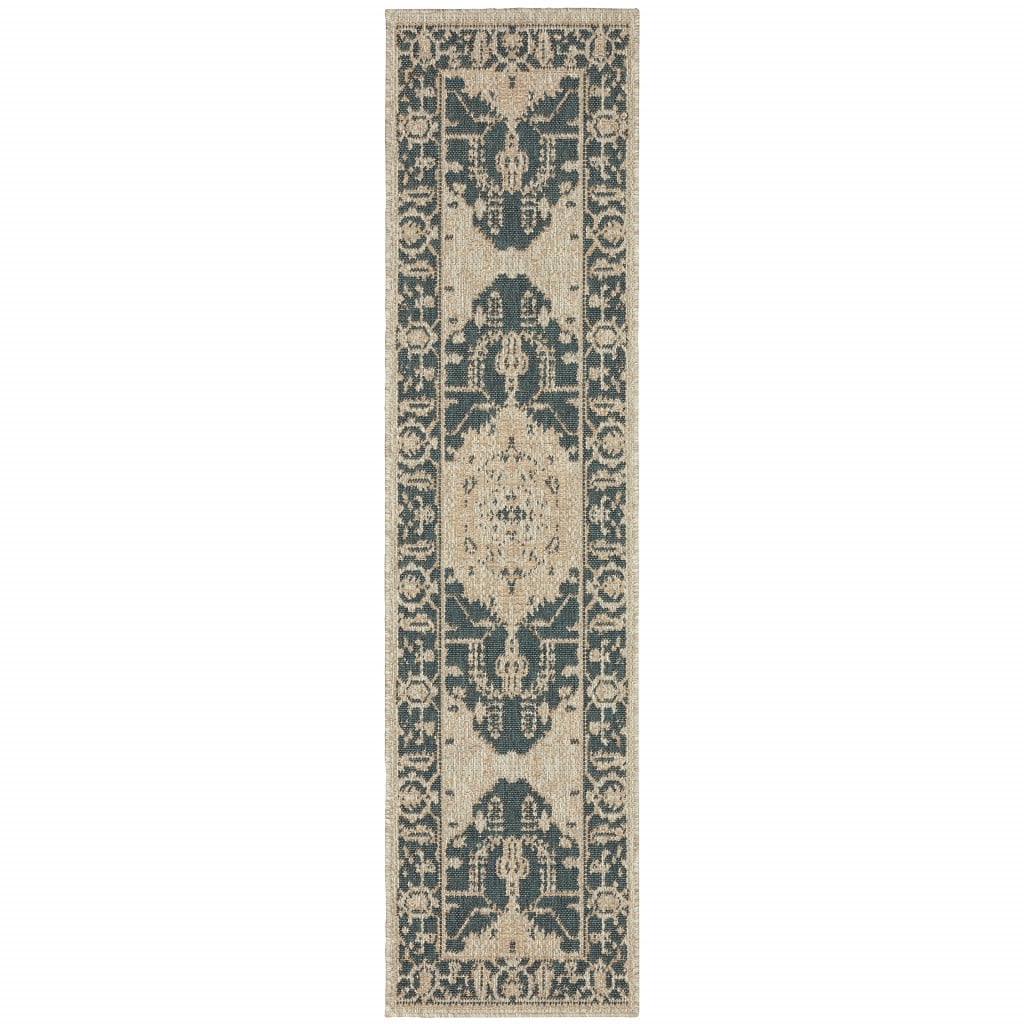2 x 8 ft. Oriental Stain Resistant Indoor & Outdoor Rectangle Area Rug, Gray