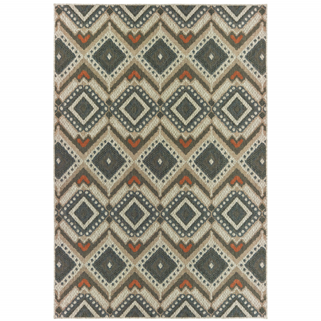 506961 5 x 7 ft. Grey Geometric Stain Resistant Indoor & Outdoor Area Rug