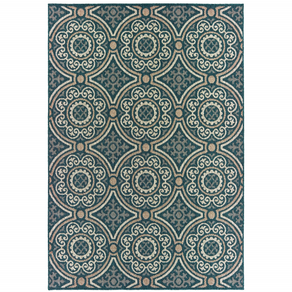 506967 5 x 7 ft. Blue Geometric Stain Resistant Indoor & Outdoor Rectangle Area Rug