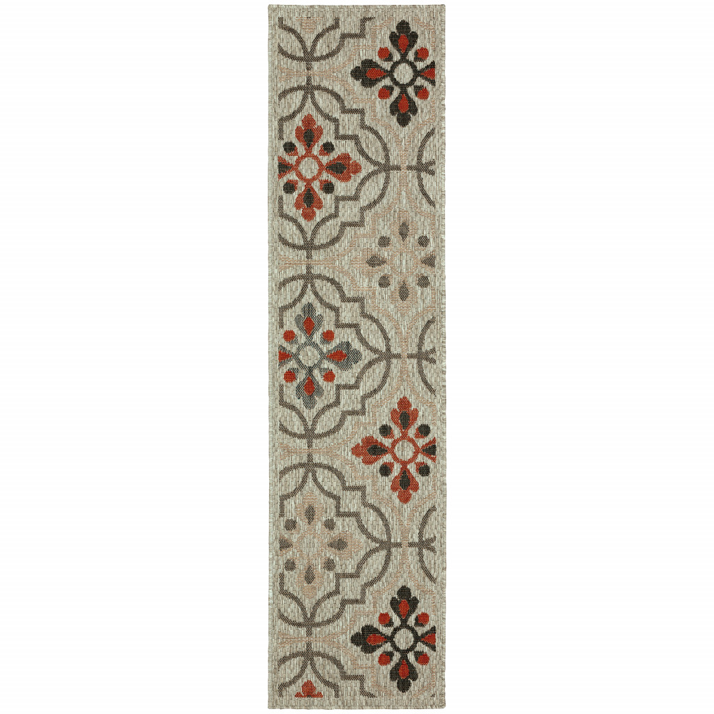 2 x 8 ft. Gray Geometric Stain Resistant Indoor & Outdoor Rectangle Area Rug - Gray - 2 x 8 ft.