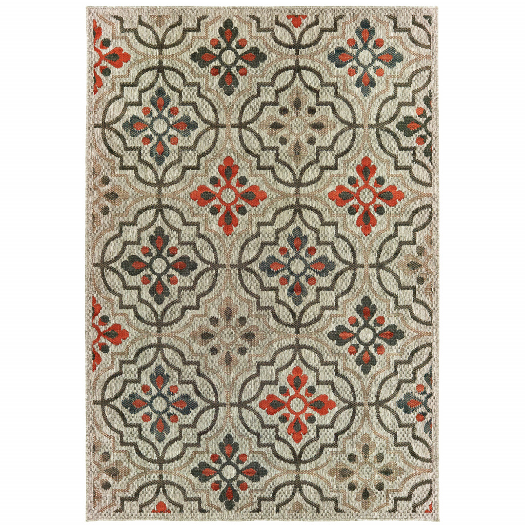 506973 5 x 7 ft. Gray Geometric Stain Resistant Indoor & Outdoor Rectangle Area Rug