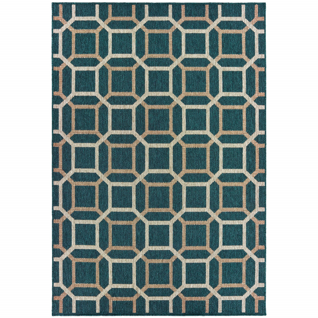 506991 5 x 7 ft. Blue Geometric Stain Resistant Indoor & Outdoor Rectangle Area Rug