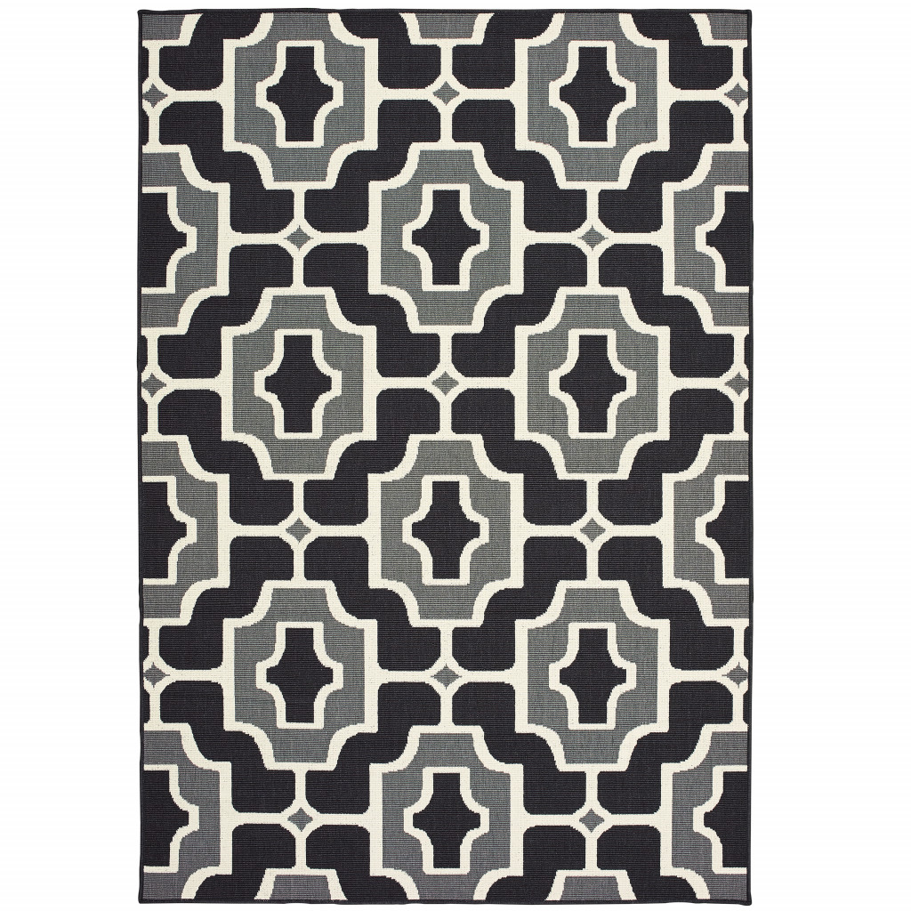 3 x 5 ft. Black Geometric Stain Resistant Indoor & Outdoor Rectangle Area Rug - Black and Gray - 3 x 5 ft.