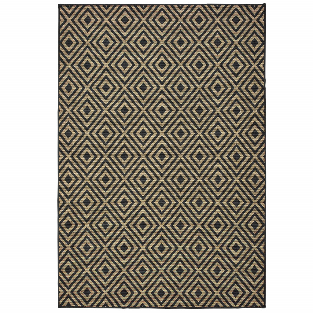 2 x 4 ft. Black Geometric Stain Resistant Indoor & Outdoor Rectangle Area Rug - Black and Tan - 2 x 4 ft.
