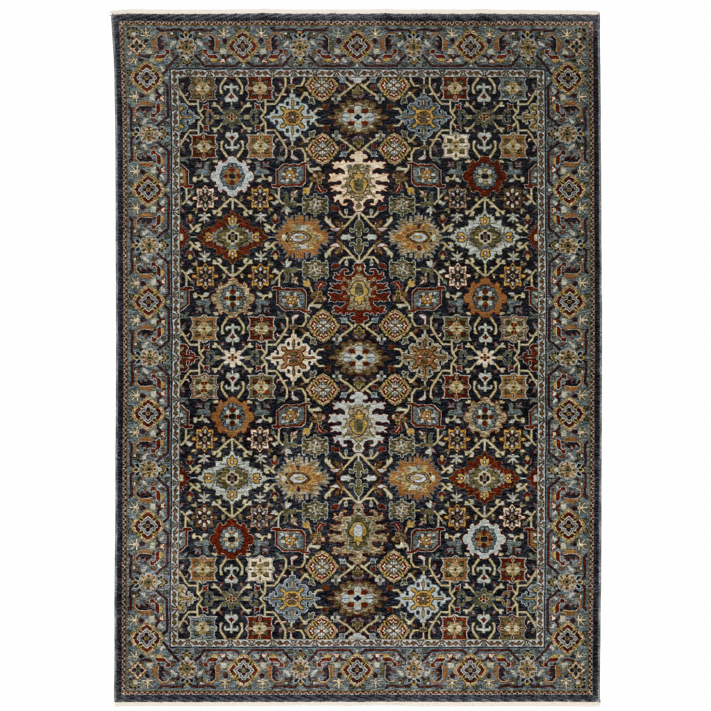 8 x 11 ft. Blue Red Beige Orange Green & Rust Oriental Power Loom Stain Resistant Rectangle Area Rug with Fringe