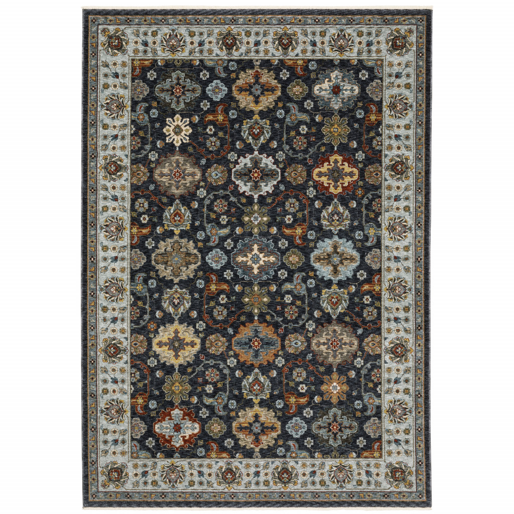 508009 10 x 13 ft. Blue Red Beige Yellow Gray Rust & Gold Oriental Power Loom Stain Resistant Rectangle Area Rug with Fringe