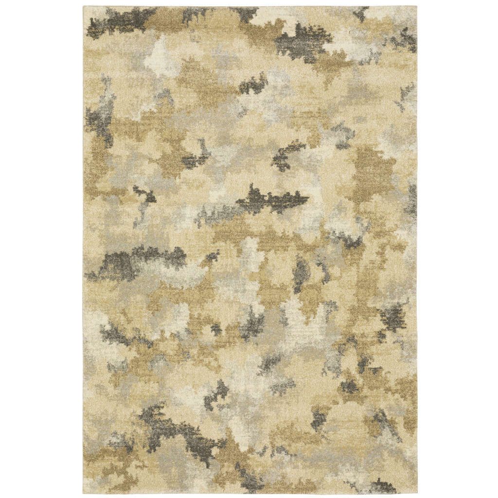508287 6 x 9 ft. Beige Gray & Gold Abstract Power Loom Stain Resistant Rectangle Area Rug
