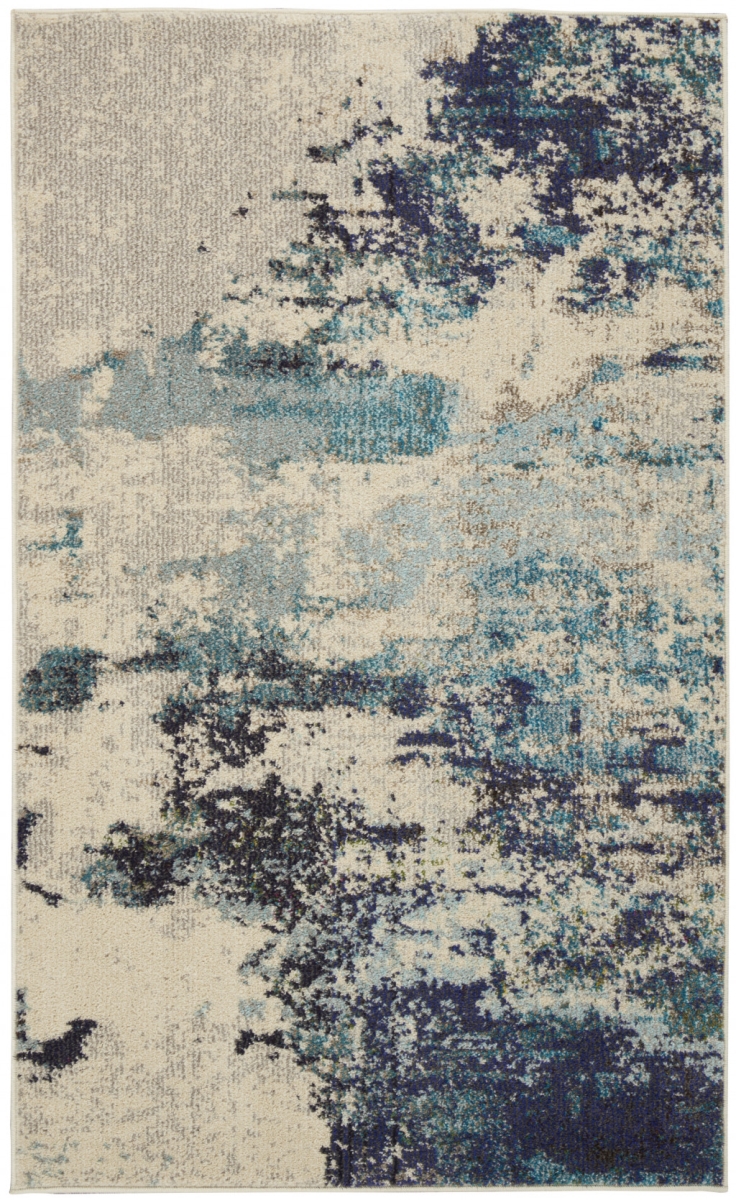 3 x 5 ft. Ivory & Teal Blue Abstract Power Loom Non Skid Rectangle Area Rug - Ivory and Teal Blue - 3 x 5 ft.
