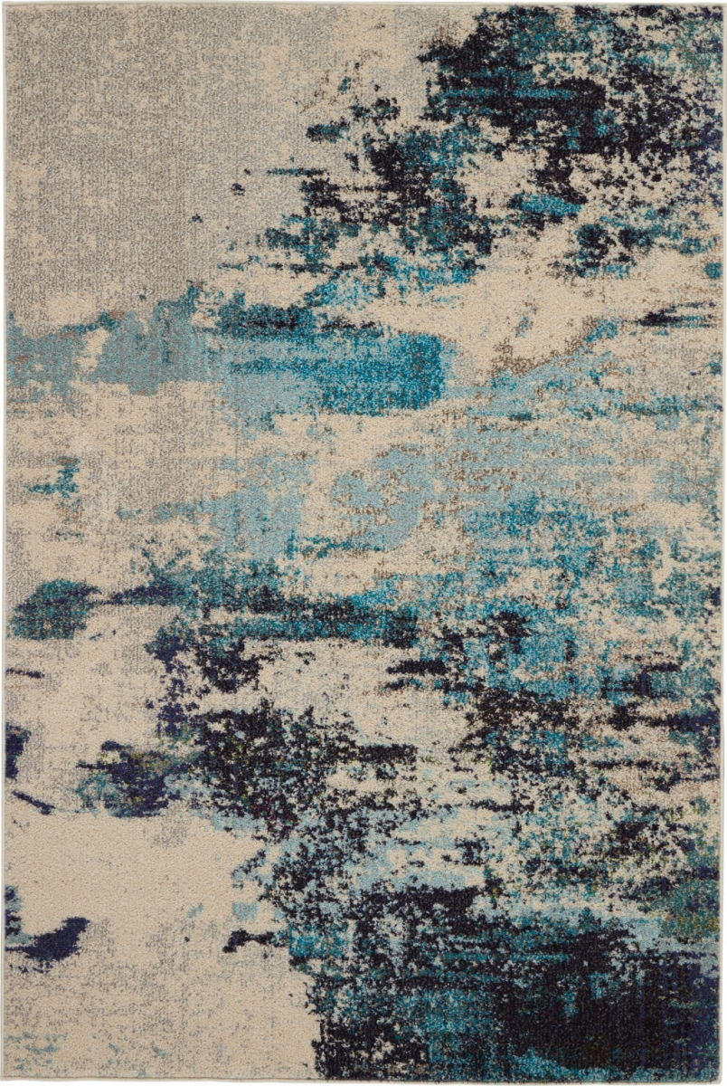 4 x 6 ft. Ivory & Teal Blue Abstract Power Loom Non Skid Rectangle Area Rug - Ivory and Teal Blue - 4 x 6 ft.