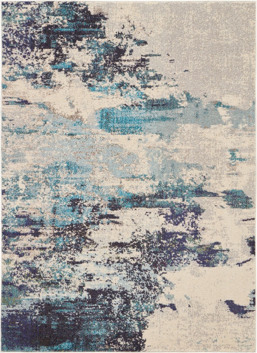 5 x 7 ft. Ivory & Teal Blue Abstract Power Loom Non Skid Rectangle Area Rug - Ivory and Teal Blue - 5 x 7 ft.