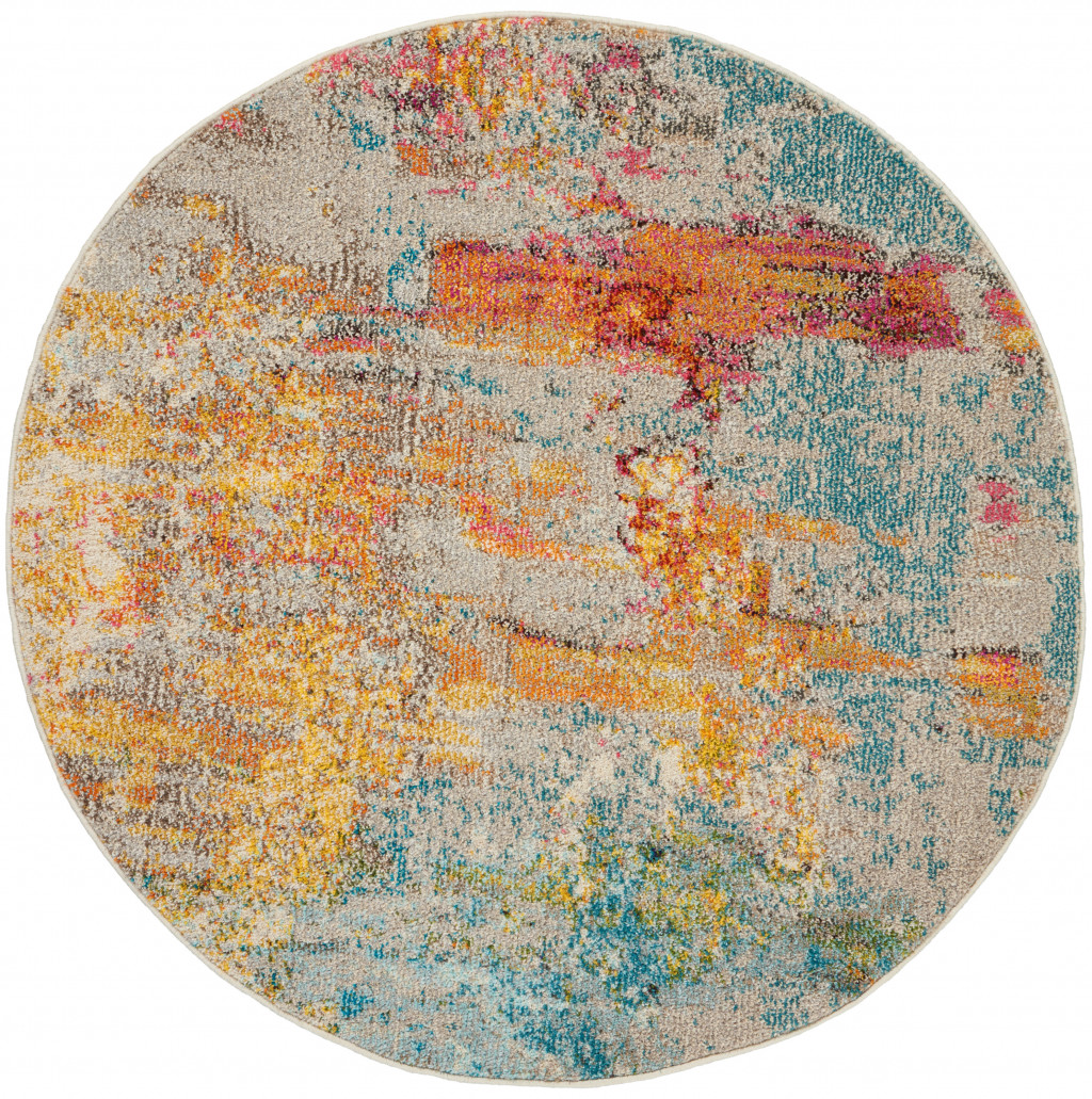 4 x 4 ft. Sealife Abstract Power Loom Non Skid Round Area Rug