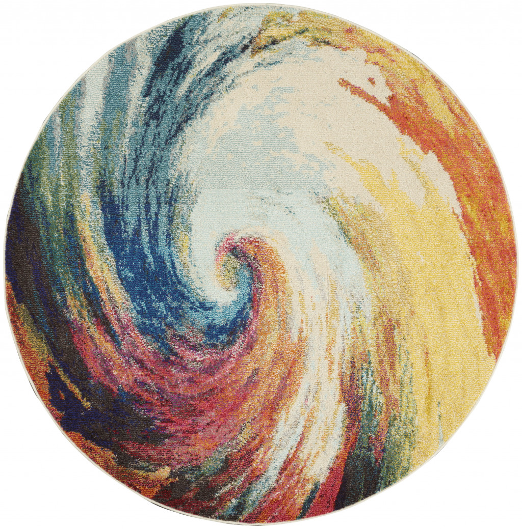 480162 4 x 4 ft. Wave Abstract Power Loom Non Skid Round Area Rug