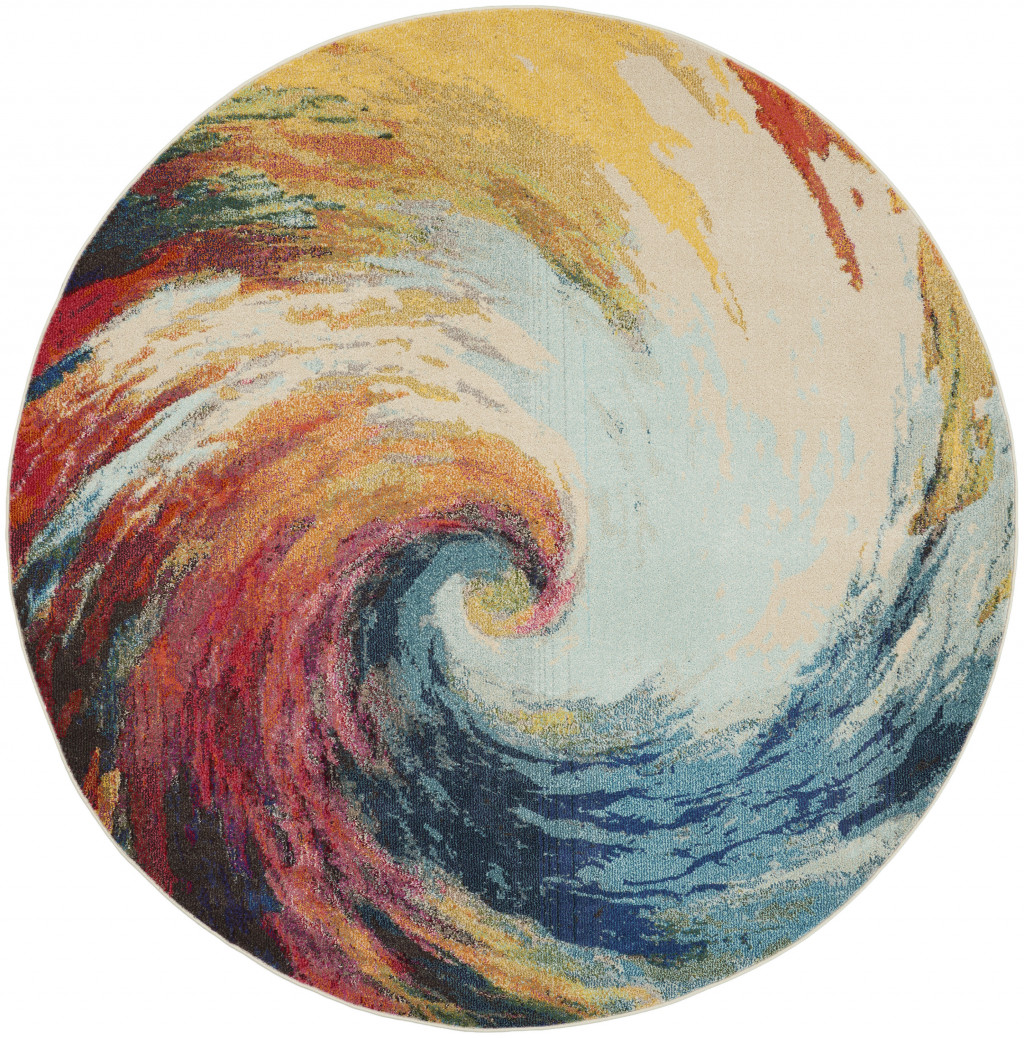 8 x 8 ft. Wave Abstract Power Loom Non Skid Round Area Rug