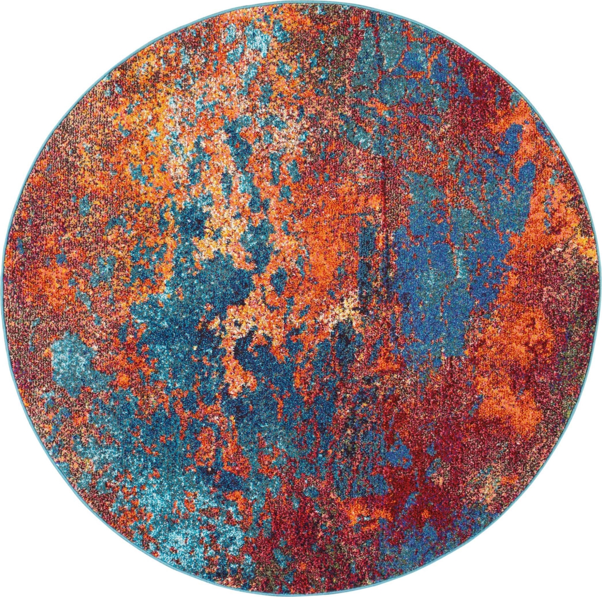 5 x 5 ft. Atlantic Abstract Power Loom Non Skid Round Area Rug - Blue and Orange