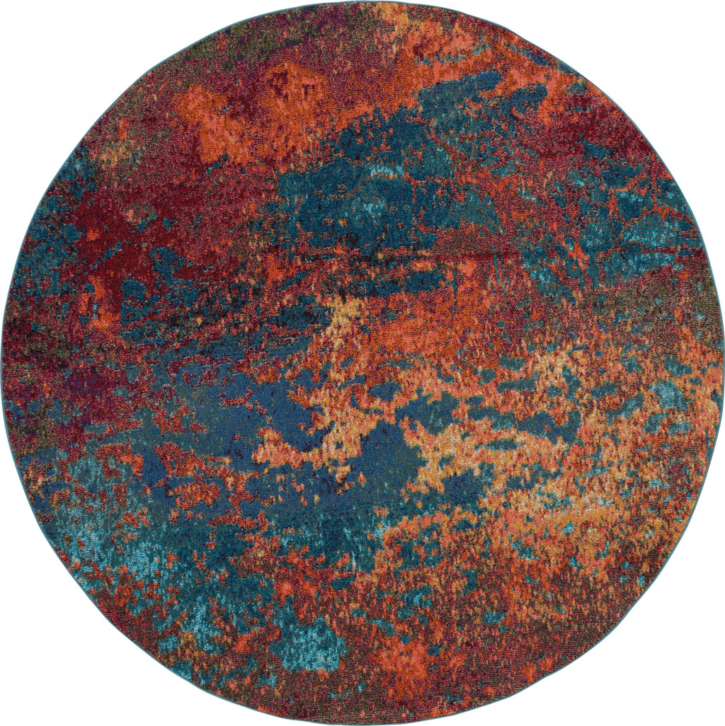480174 8 x 8 ft. Atlantic Abstract Power Loom Non Skid Round Area Rug