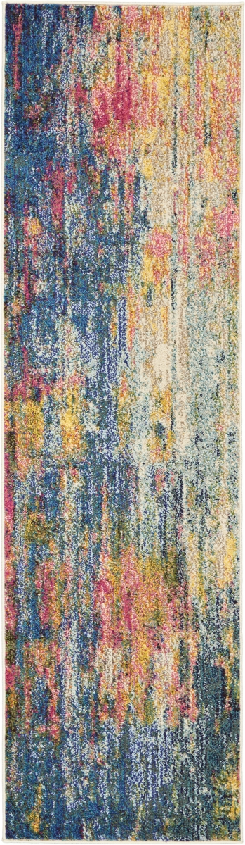 480175 2 x 6 ft. Blue & Yellow Abstract Power Loom Non Skid Rectangle Area Rug
