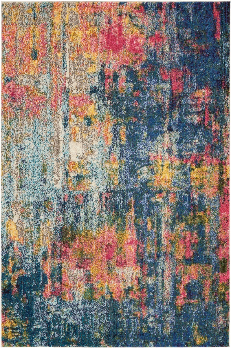480178 4 x 6 ft. Blue & Yellow Abstract Power Loom Non Skid Rectangle Area Rug