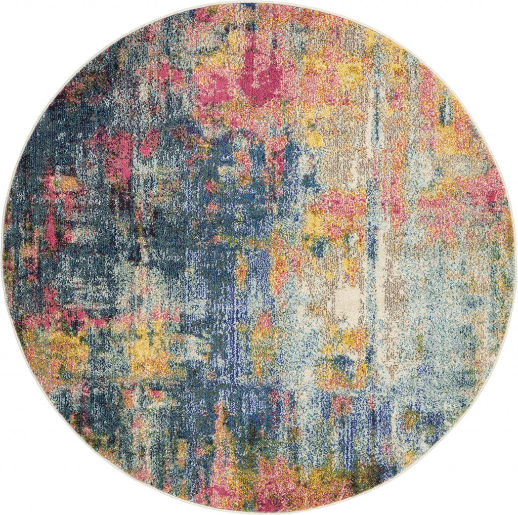 4 x 4 ft. Blue & Yellow Abstract Power Loom Non Skid Rectangle Area Rug