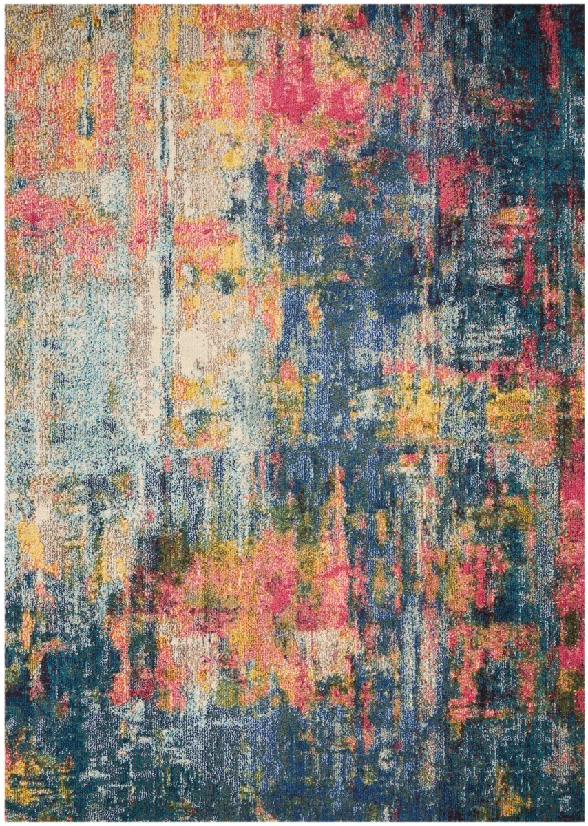 480181 5 x 7 ft. Blue & Yellow Abstract Power Loom Non Skid Rectangle Area Rug