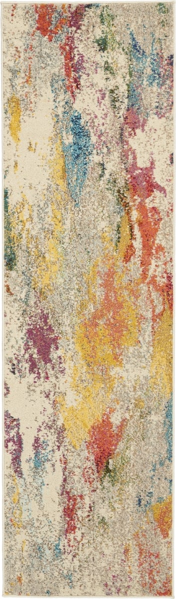 480183 2 x 6 ft. Ivory Abstract Power Loom Non Skid Rectangle Area Rug