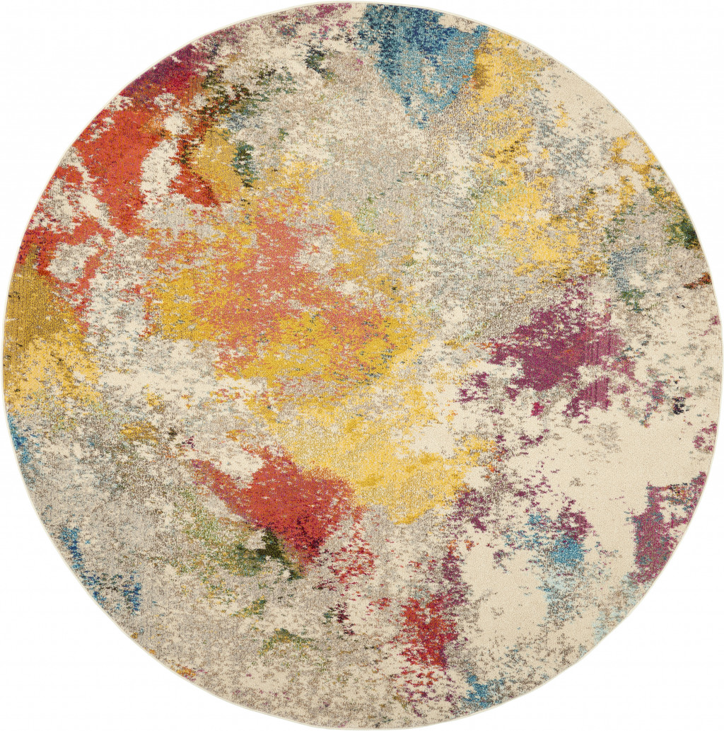 480191 8 x 8 ft. Ivory Abstract Power Loom Non Skid Round Area Rug