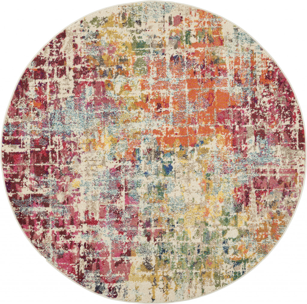 480197 5 x 5 ft. Pink Abstract Power Loom Distressed Non Skid Round Area Rug