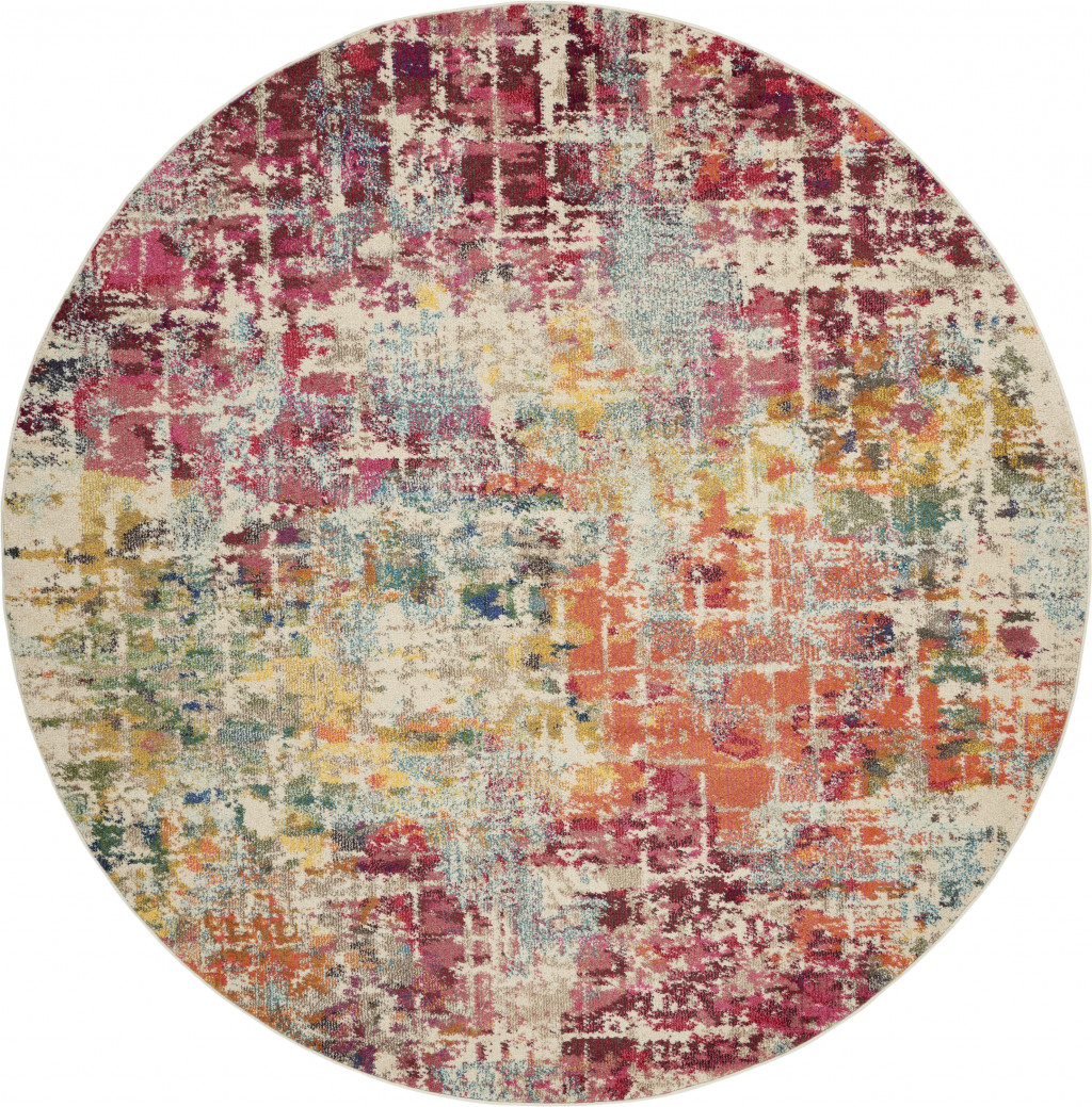 480199 8 x 8 ft. Pink Abstract Power Loom Distressed Non Skid Round Area Rug
