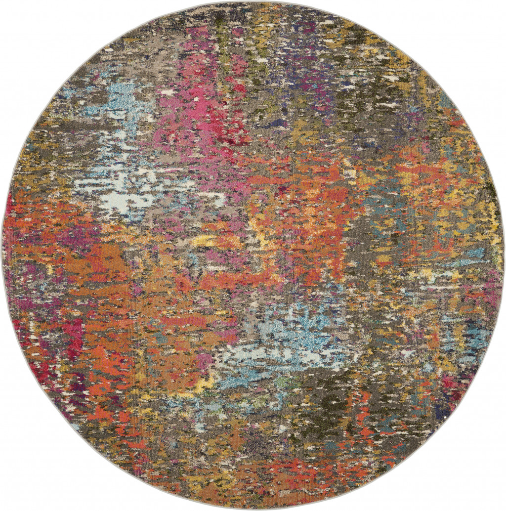 4 x 4 ft. Sunset Abstract Power Loom Non Skid Rectangle Area Rug - Sunset - 4 x 4 ft.