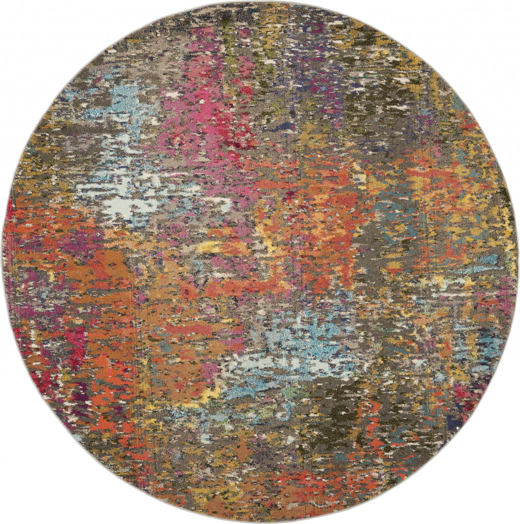 480207 8 x 8 ft. Sunset Abstract Power Loom Non Skid Round Area Rug