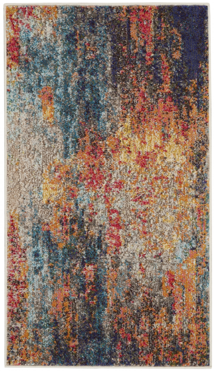 2 x 4 ft. Rust & Blue Abstract Power Loom Non Skid Rectangle Area Rug - Rust and Blue - 2 x 4 ft.