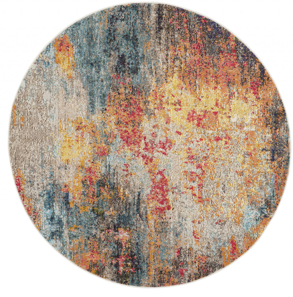 4 x 4 ft. Multicolor Abstract Power Loom Non Skid Round Area Rug - Multicolor - 4 x 4 ft.